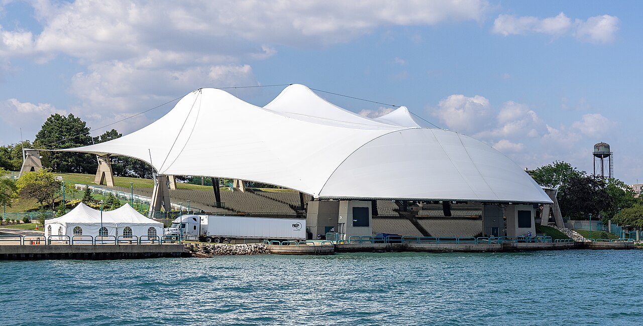 Aretha Franklin Amphitheatre from Detroit River, Detroit, Michigan, 2025-07-27 02