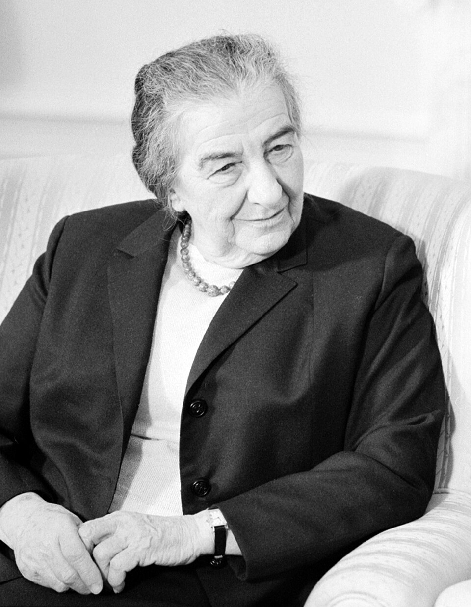 Golda Meir bw photo portrait head and shoulders facing right March 1 1973 alternative Edit2