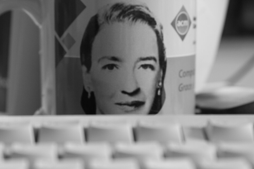 Grace Hopper and a keyboard
