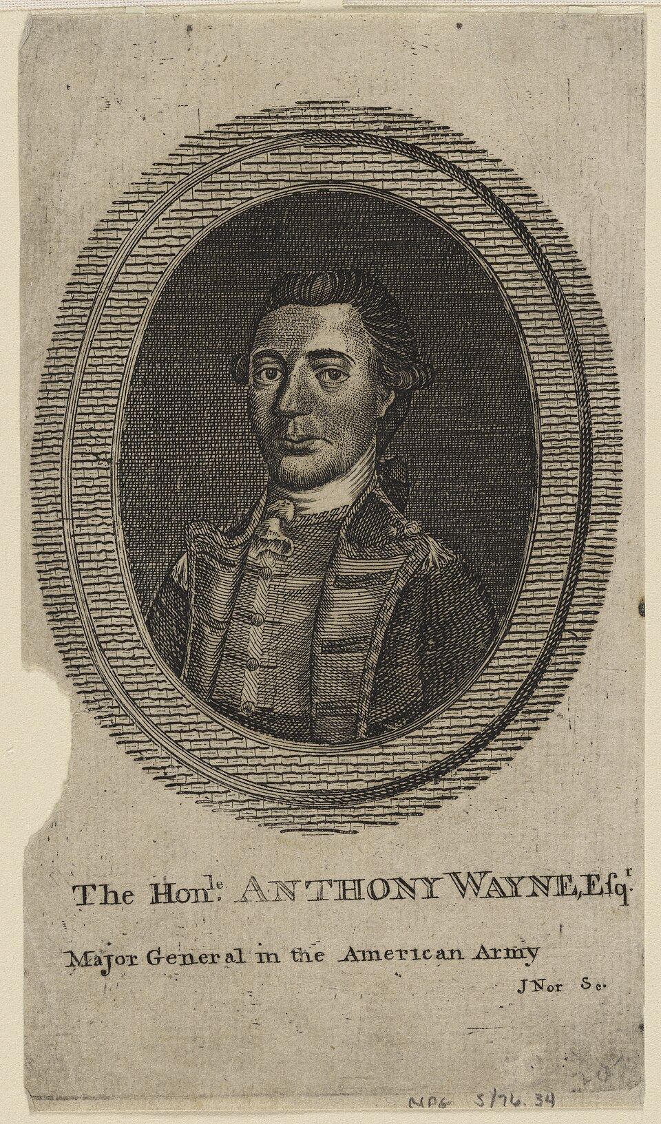Anthony Wayne by John Norman, 1782, etching and engraving on paper, from the National Portrait Gallery - NPG-S-NPG 76 34