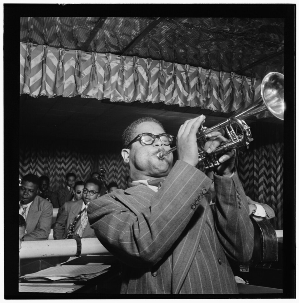 (Portrait of Dizzy Gillespie, John Lewis, Cecil Payne, Ray Brown, and Miles Davis, Downbeat, New York, N.Y., between 194