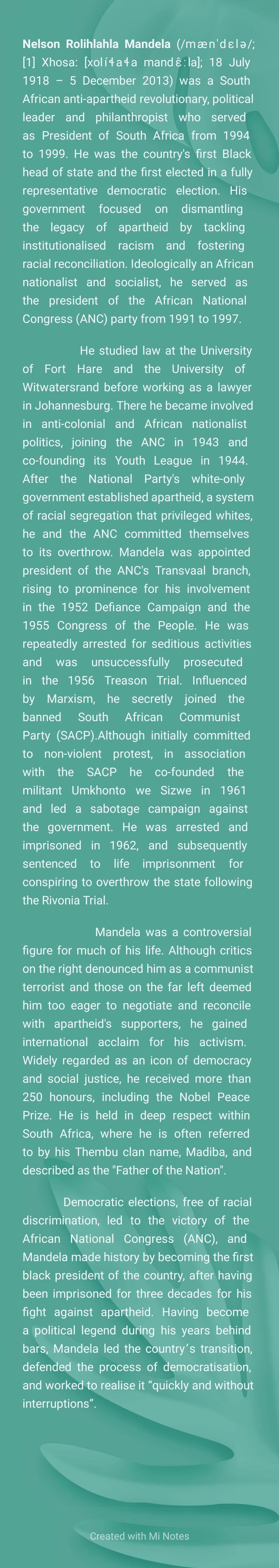 NELSON MANDELA AS A FREEDOM FIGHTER
