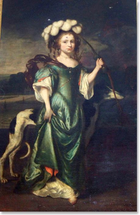 Circle of Caspar Netscher - Portrait of a Comely Girl as Diana Holding a Bow