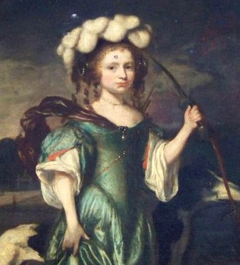 Circle of Netscher - Portrait of a Comely Girl as Diana Holding a Bow (cropped)