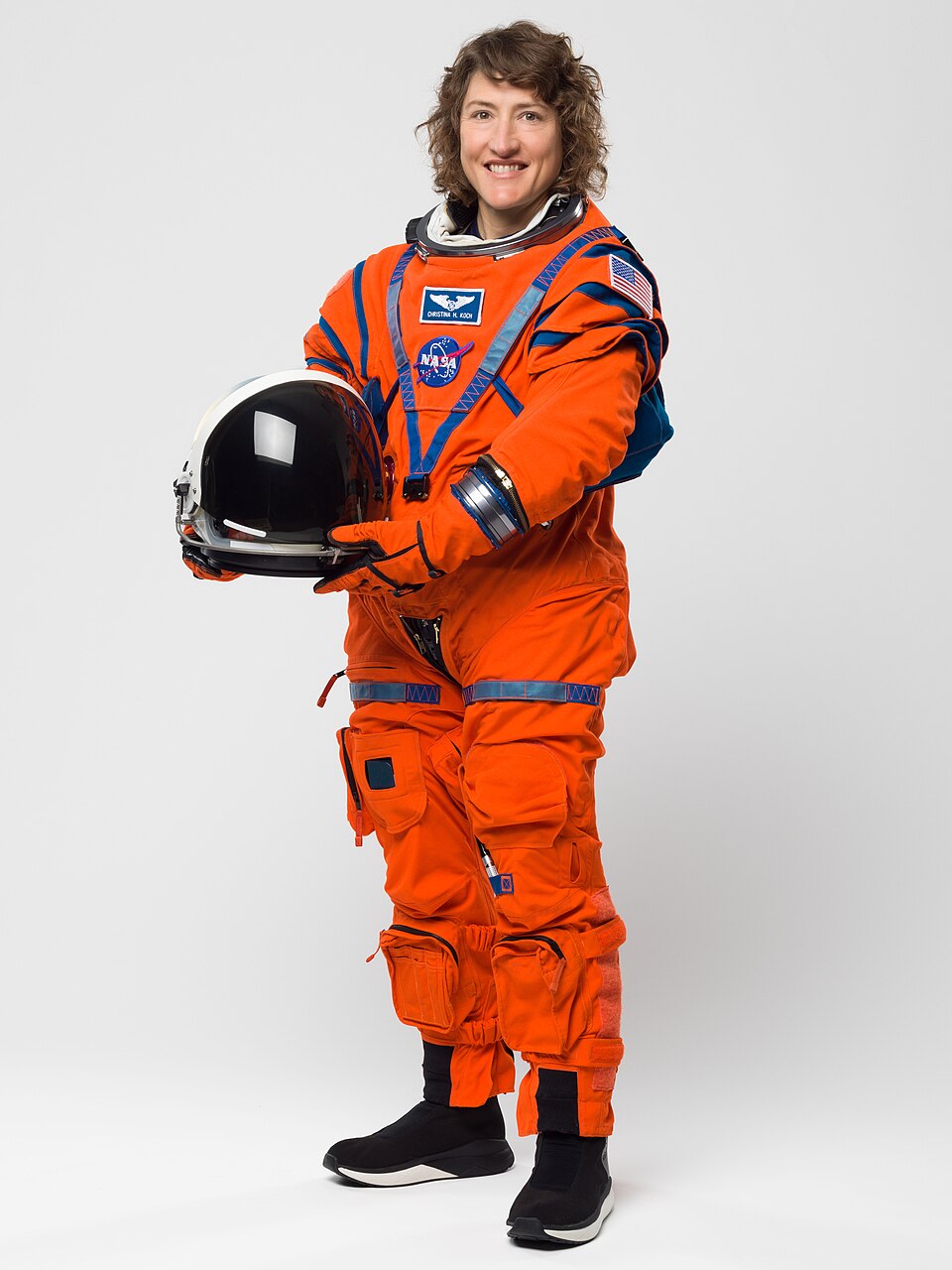 Christina Koch in the Orion Crew Survival System suit (cropped)