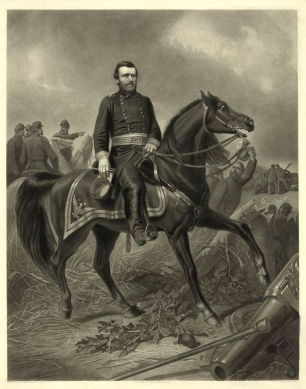 Engraving of Ulysses S. Grant on horseback