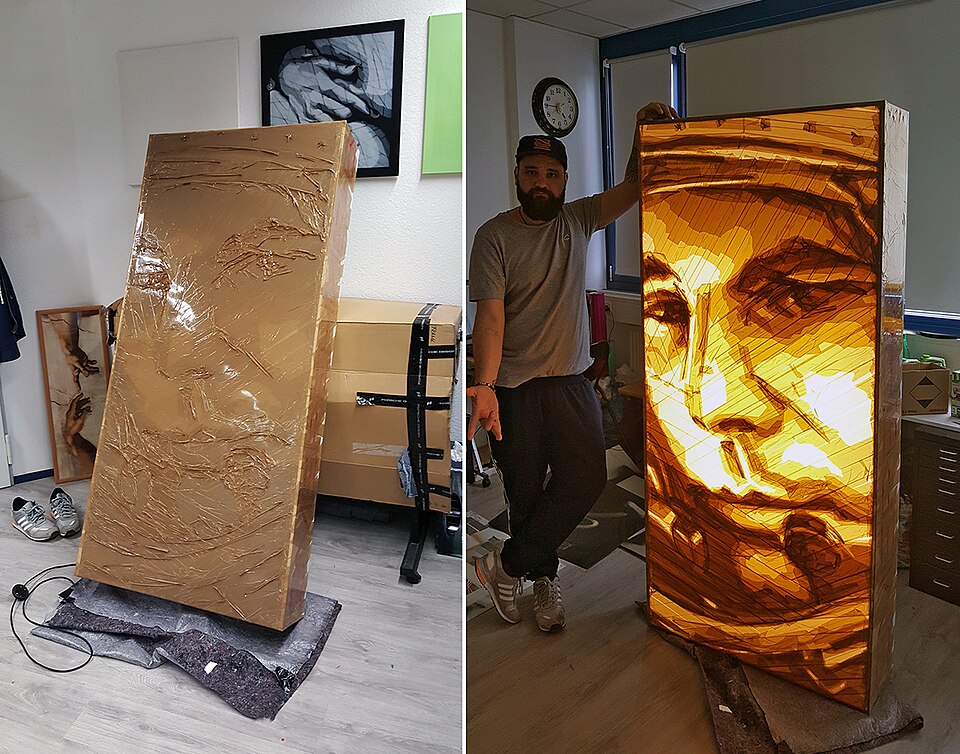 Packing tape art by Slava Ostap- Yuri Gagarin portrait