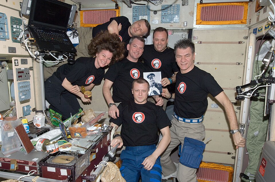 ISS-27 crew in the Zvezda Service Module in honor of Yuri Gagarin