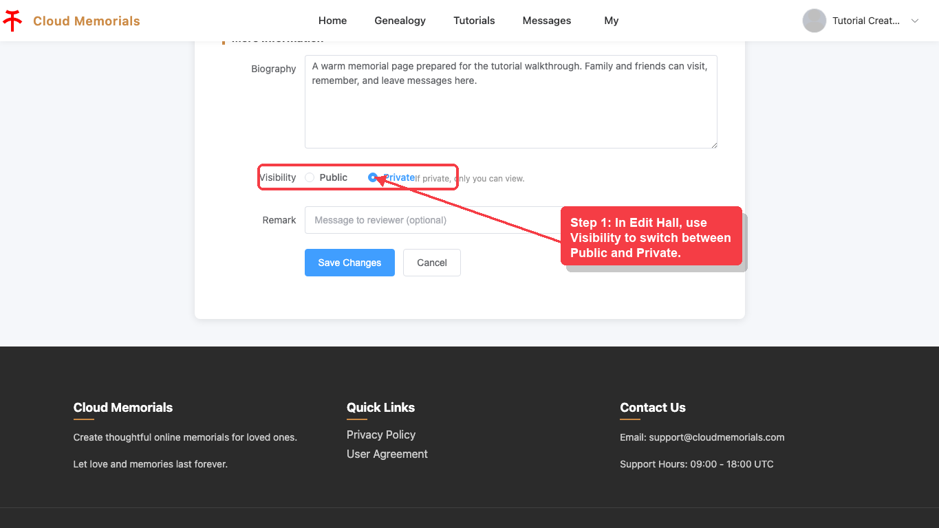 Set public or private visibility