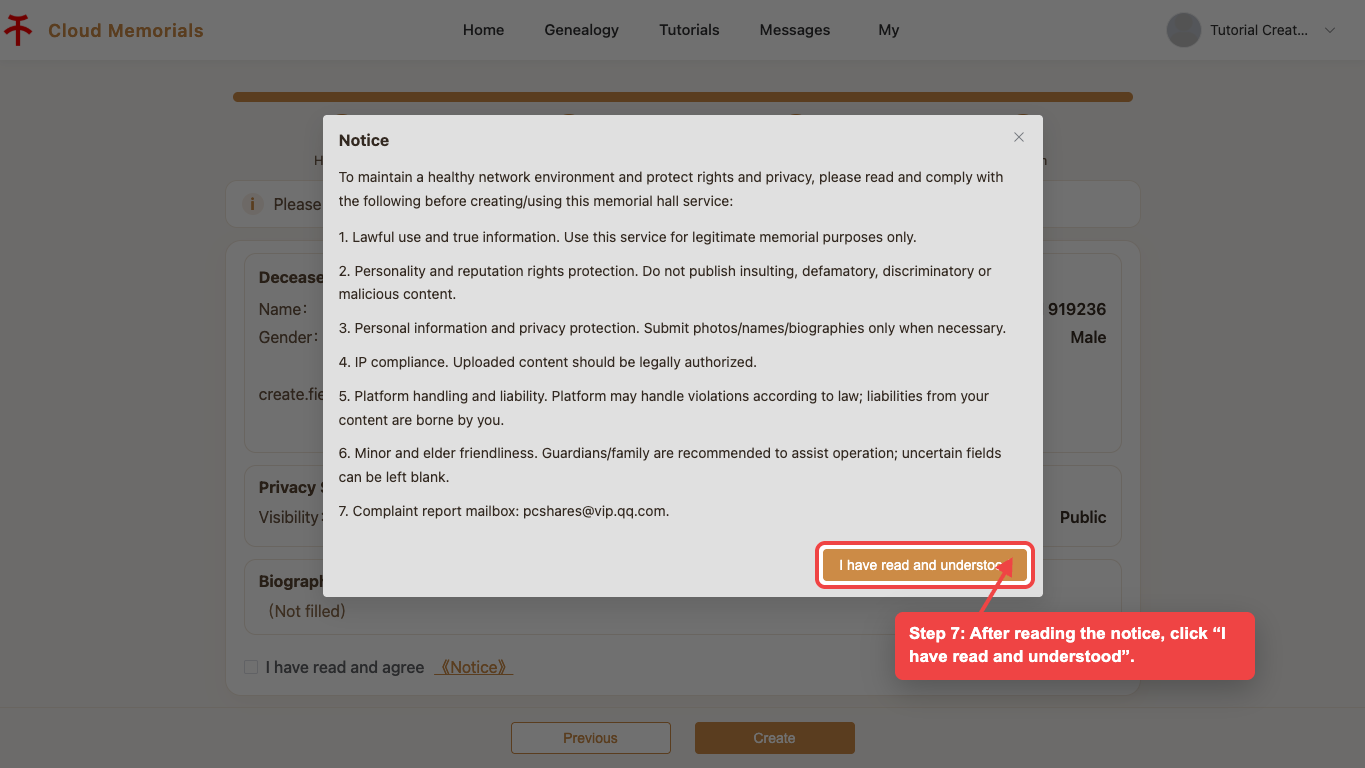 Confirm the notice
