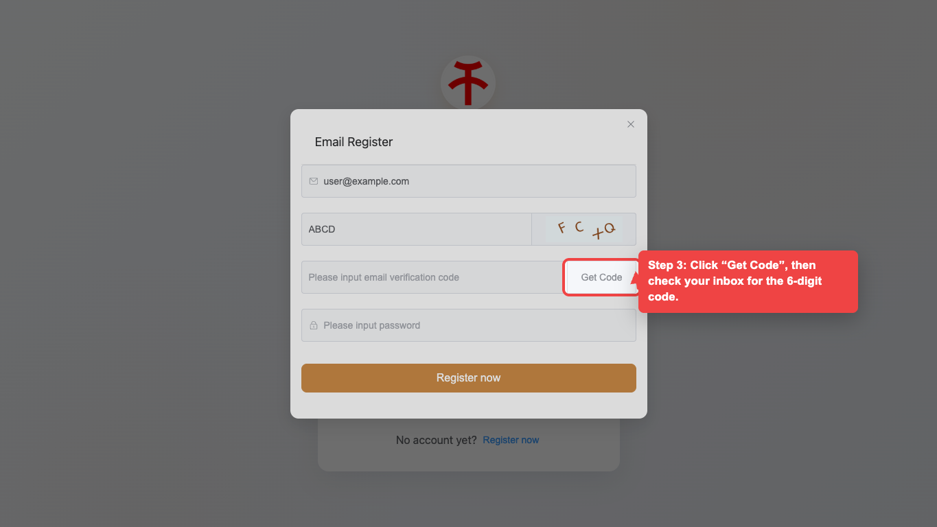 Request the email verification code